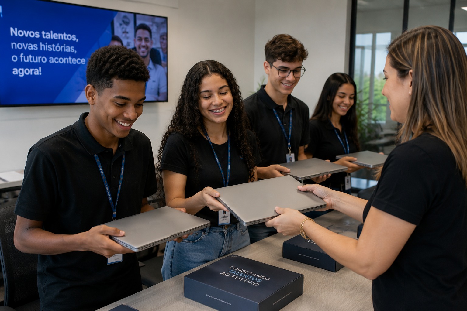Entrega de notebooks para jovens